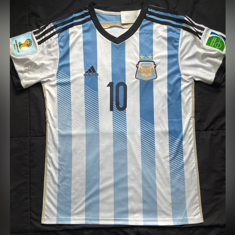 Messi #10 Argentina Retro Medium Soccer Jersey Football Kit 2014